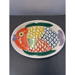 Tabletops Unlimited Pescada Hand Painted Fish Oval Serving Platter 1995 Vintage